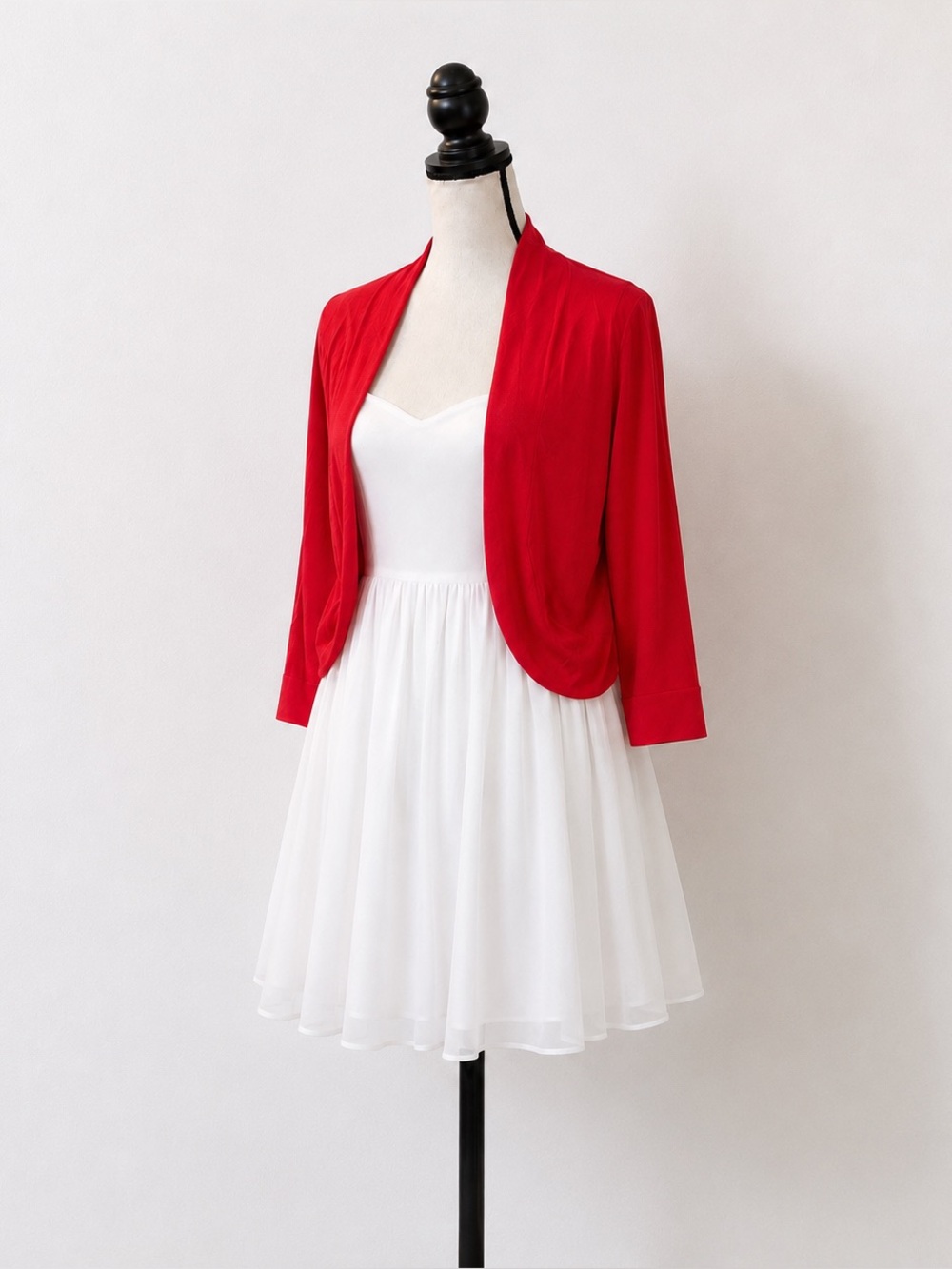 Jessica H. Coral Knit Cropped Bolero Open Front Jacket 1/2 Sleeve Large